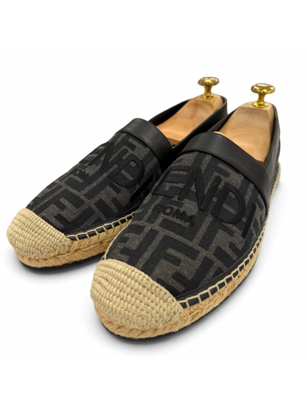 Fendi Canvas Leather FF Logo Espadrilles Shoes Slip-on Black Gray